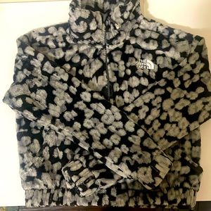 Northface girls leopard print cropped fleece